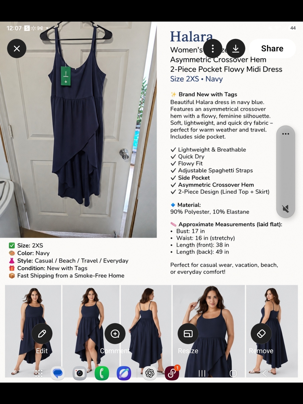 HALARA Navy Asymmetrical Layered Midi Dress